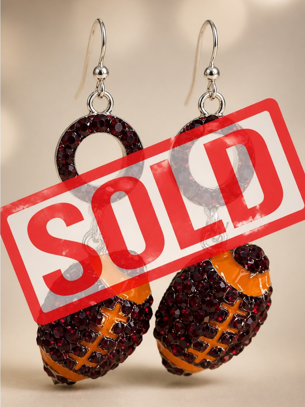 Handmade Garnet Red Football Drop Earrings - Unbranded